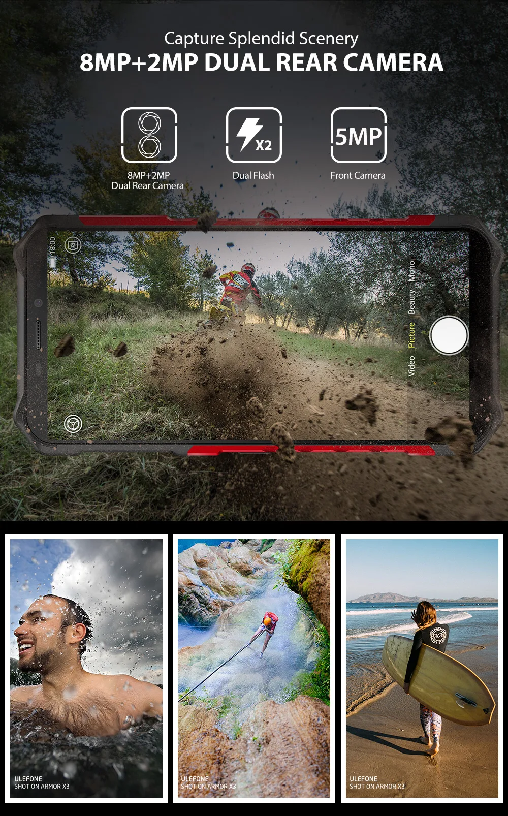 Ulefone Armor X3 прочный водонепроницаемый смартфон 5,5 дюймов Android 9,0 MT6580 2 ГБ 32 ГБ Face ID 8MP 5000 мАч 3g открытый мобильный телефон