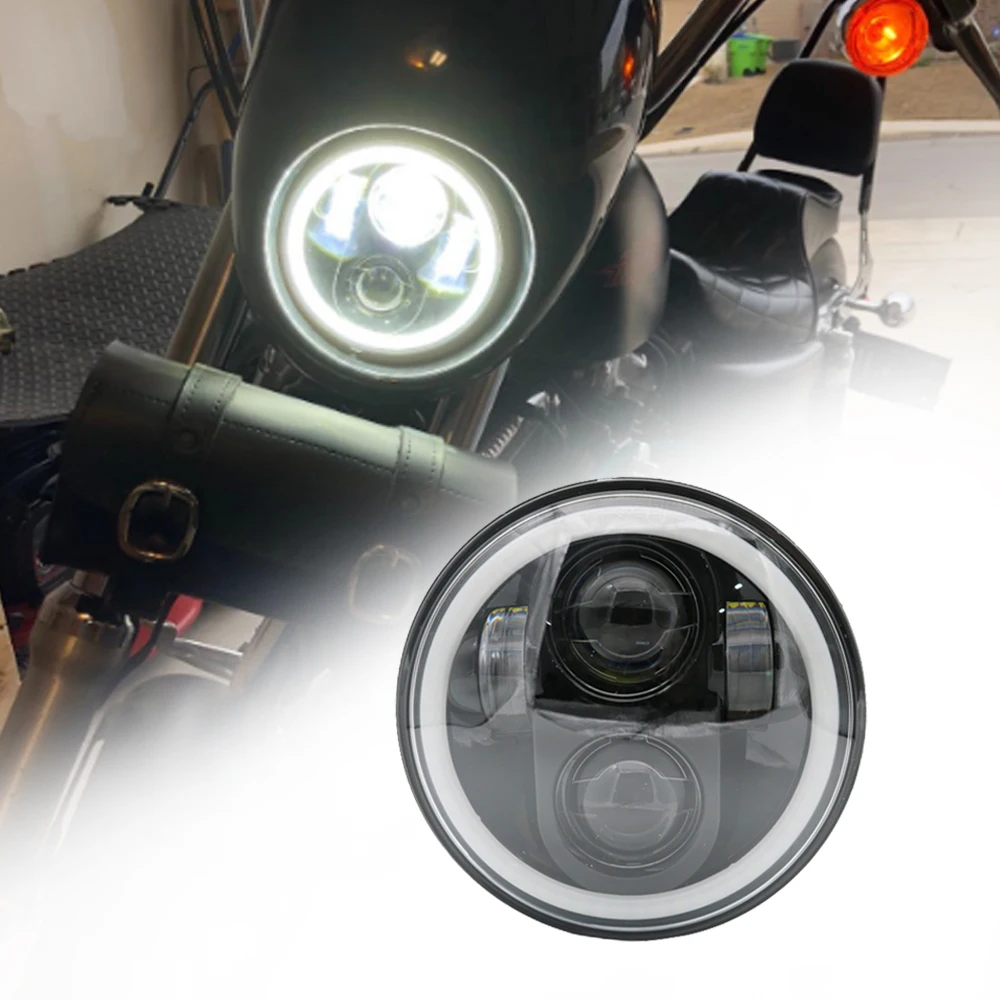 5 75 дюймовая светодиодная фара для проектора Halo Ring Angel Eye Harley Sportster Touring Super Glide Dyna 3/4