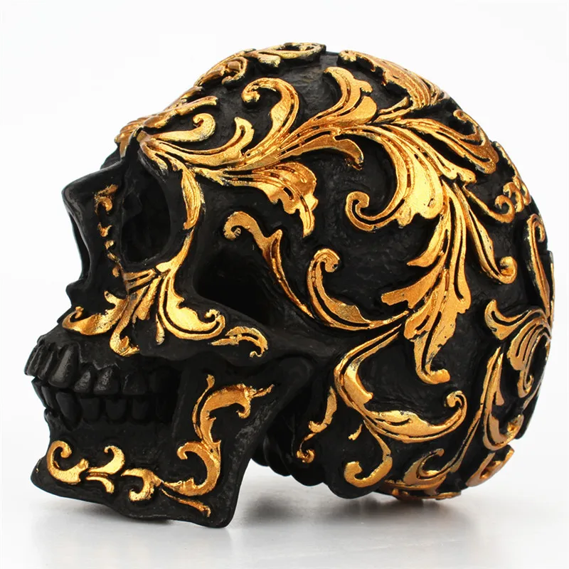 Мини Смола череп голова украшения Ремесло Хэллоуин 3D золото с черными черепами домашний декор для вечеринки череп Чайка статуэтки Миниатюрные
