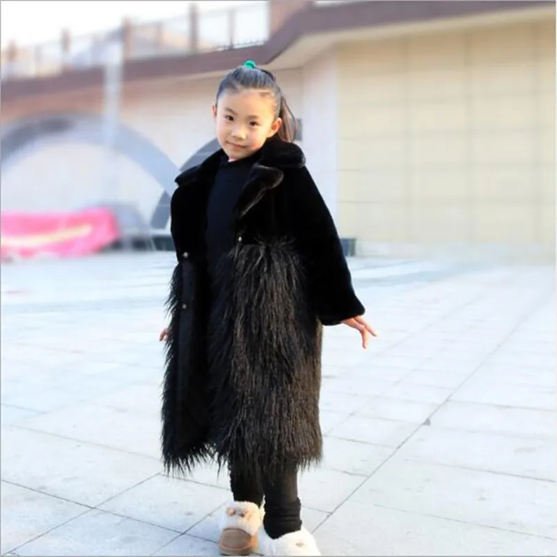 Autumn And Winter New Children's Clothing Girls Cotton Faux Fur Coat Imitation Fur Long Single-breasted Thick Jacket QC901