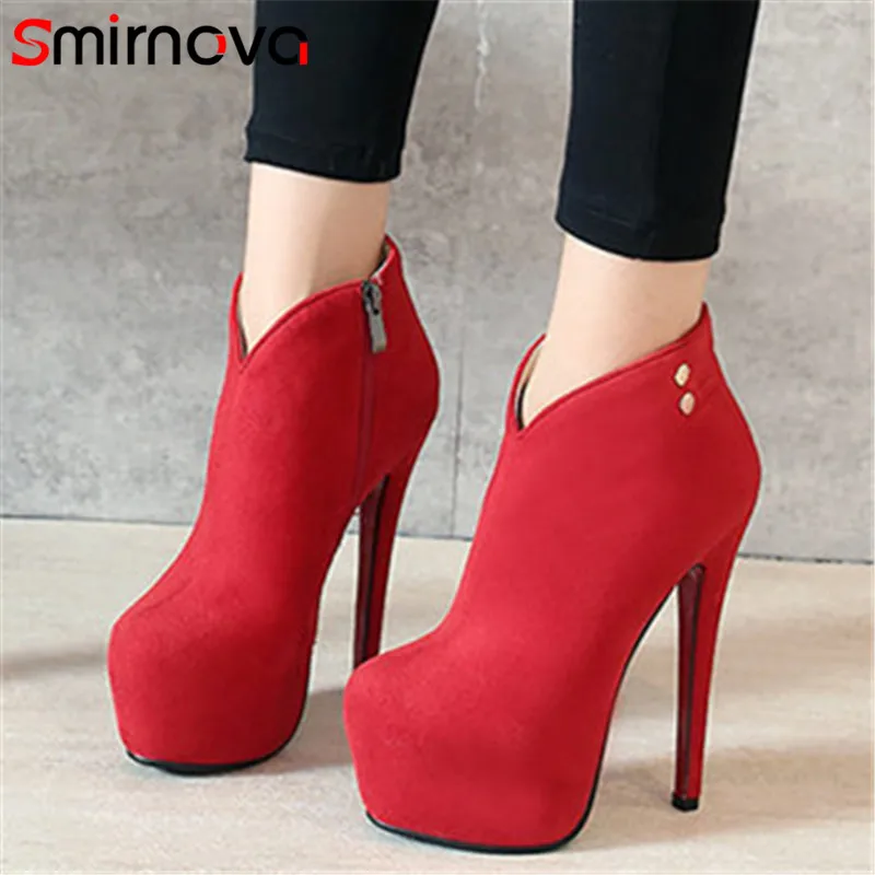 

Smirnova newest 2020 sexy women boots solid super high heel zipper thin heels platform boots round toe ladies ankle boots