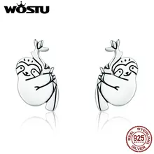 WOSTU, новинка, настоящее 925 пробы, серебряные, милые, Ленивец, серьги-гвоздики для женщин, модный бренд, серебряные ювелирные изделия в виде животных, подарок CQE327