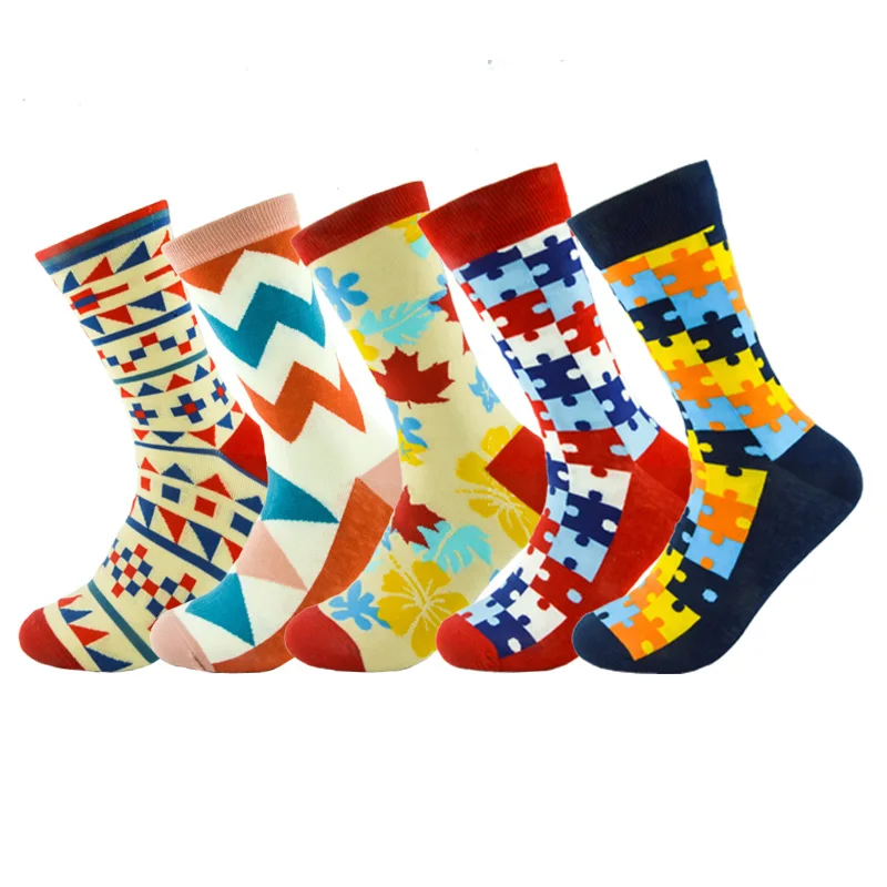 5 пар/лот, новые стильные хлопковые носки для мужчин, Harajuku tide dress, парные цветные подарочные носки на День святого Валентина, праздник