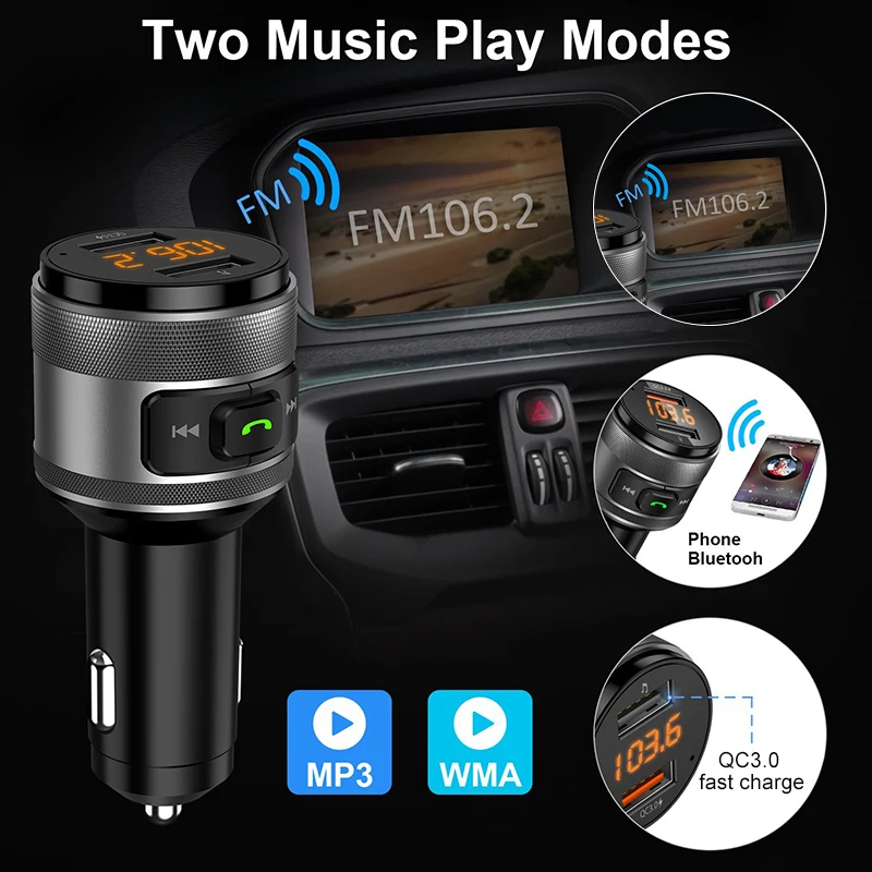 Автомобильный fm передатчик VicTsing QC3.0 беспроводной 3 4a музыкальный mp3 плеер