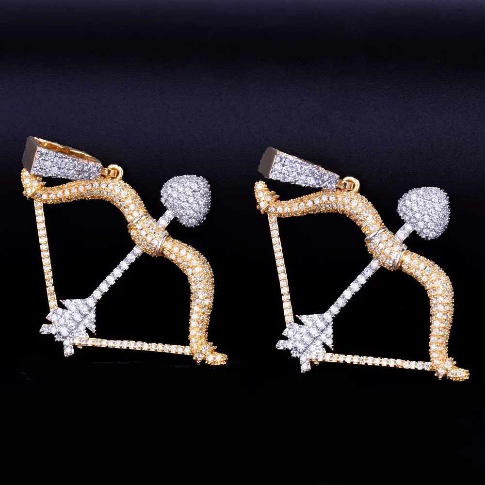 Ожерелье и кулоны в форме лука и стрелы золотого и серебряного цвета, кубический циркон, мужские хип-хоп ювелирные изделия с теннисной цепочкой