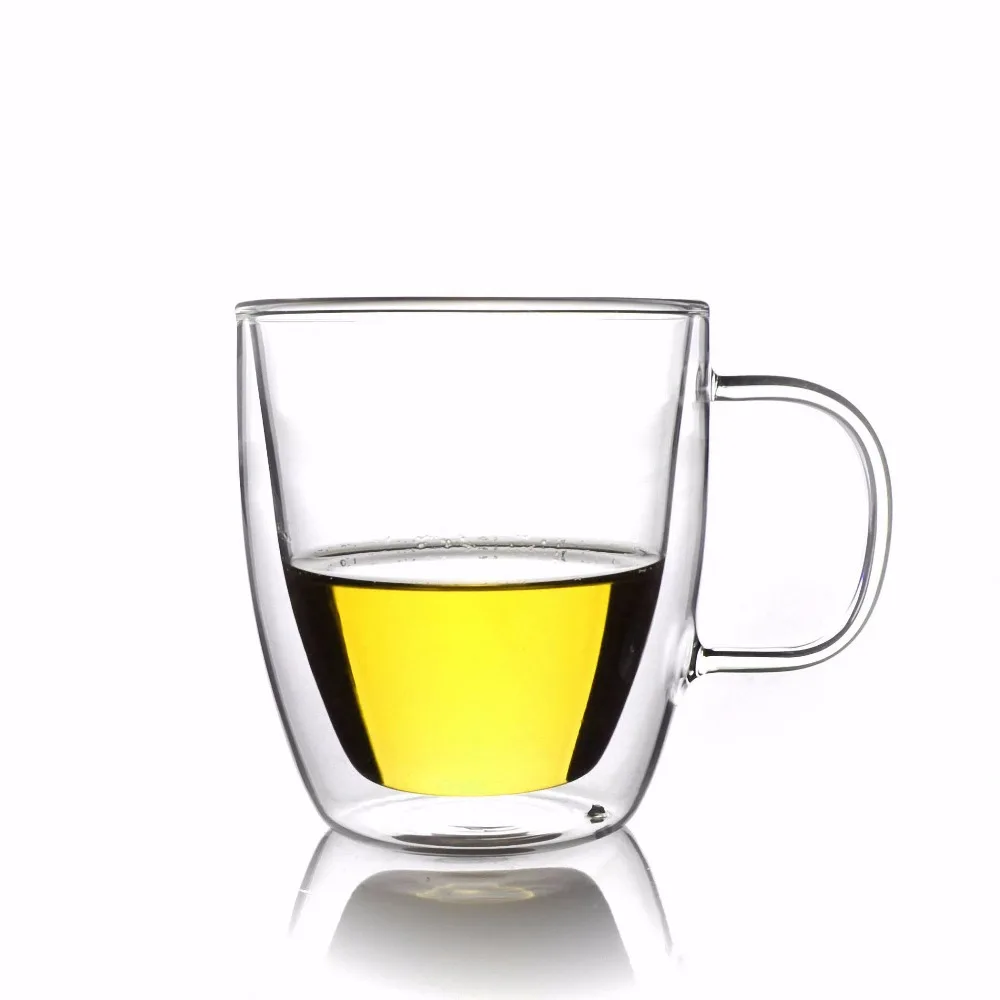 4 pcs/lot 475ml Heat Resistant Double Wall Clear Glass Cups Tea Mugs