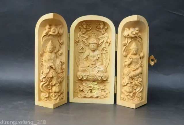 Elaborate Collection Chinese Handmade boxwood carving Buddha Guanyin Kwan-yin amulet box | Дом и сад