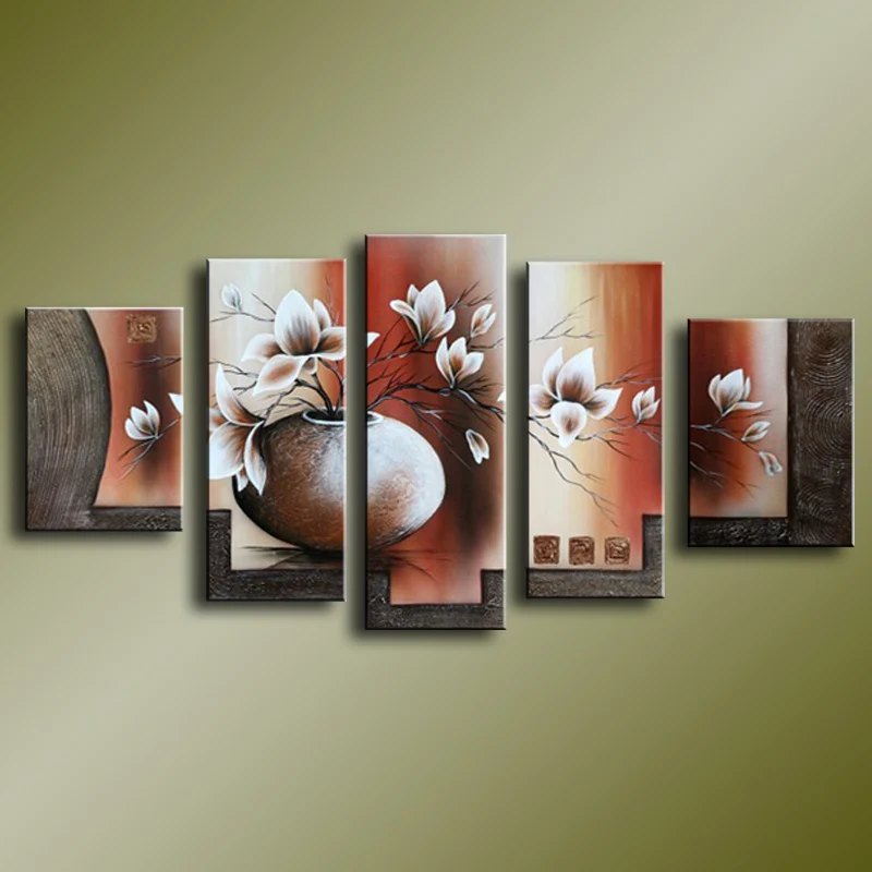 

5 Panel Flower Painting Bedroom Canvas Wall Art Hand Painted Oil Paintings Modern Home Decor Floral Butterfly Orchid Pictures