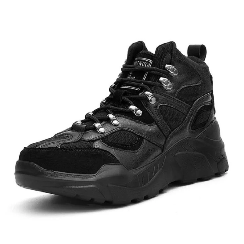 

AMSHCA Fashion Autumn Men's Boot Cow Leather Ankle Boot for Man Platform Leisure Boot Waterproof Lace up Bota Masculina
