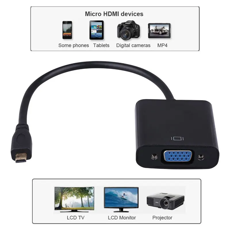 Micro HDMI вход на VGA выход Mini HDMI Мужской адаптер на VGA Женский конвертер кабель для PS3 PS4 xbox 360 tv HD tv Andorid tv Box