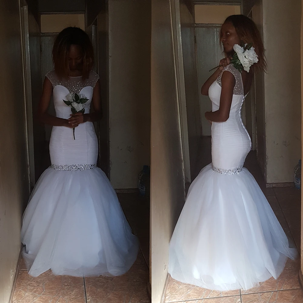 

Fansmile 2019 New Short Sleeve Mermaid Wedding Dress Simple Gowns Customized Plus Size Vestido De Noiva Wedding Gown FSM-497M