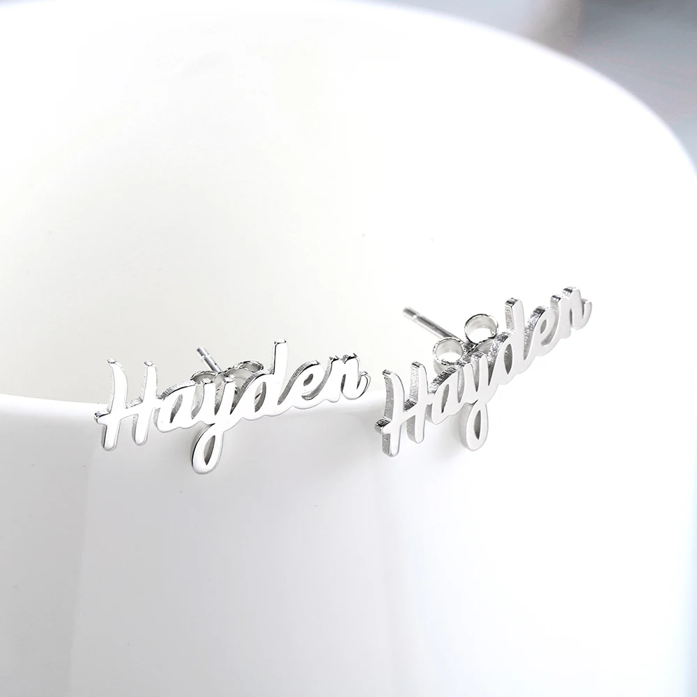 WindJune 925 Sterling Silver Custom Name Earrings Women Stud Earring Handwriting Personalized Earrings Jewelry Gift Dropshipping (3)