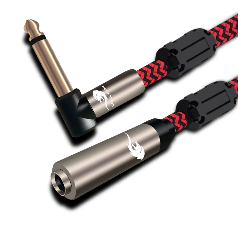 HIFI MONO Angle 6 5mm Male to 6 5mm Female Audio Cable 1 4 TRS Jack for Monitor Headphone Shielded OFC Extension Cable