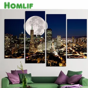

4pcs 5D Diamond Painting Night city view pattern square&round Drill Pasted Cross-Stitch Home Decorative Mosaic Pictures gifts
