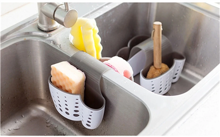 2 Sided Kitchen Sponge Drain Rack Sink Scouring Pad Hanging Storage Basket Cleaning Brush Holder Bathroom Organizer Soap Shelf5