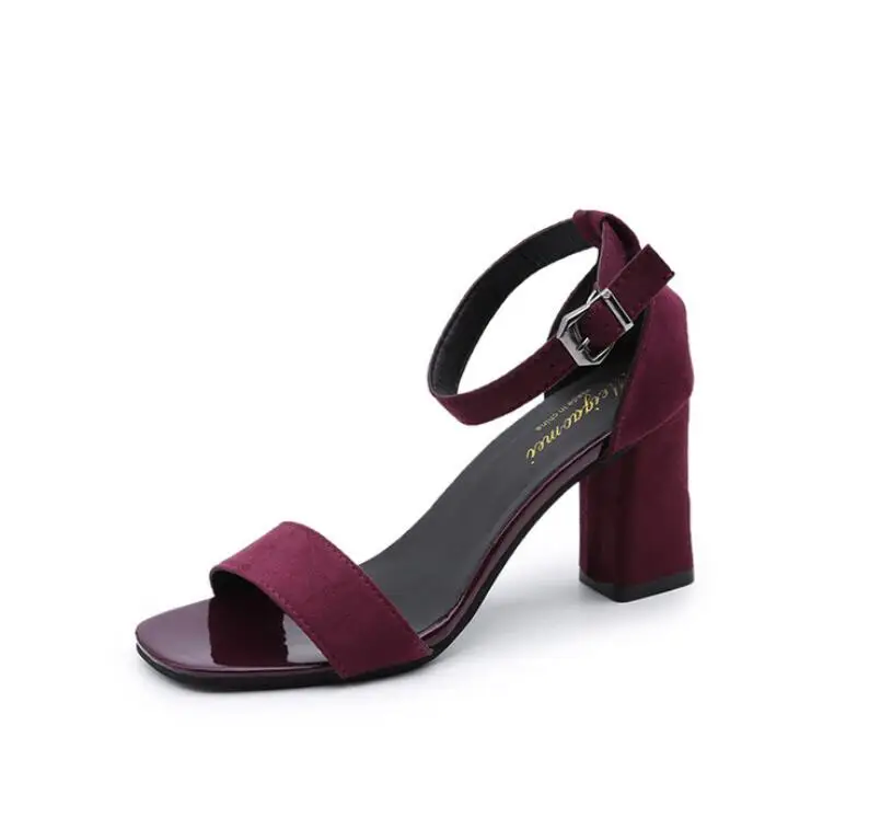 7cm heel Sunny everest/ г. Новая обувь для девочек, женские сандалии, женская обувь на высоком каблуке, летние классный ремень, цвет красного вина, черные, для студентов, размеры 34-40 - Цвет: 7cm heel