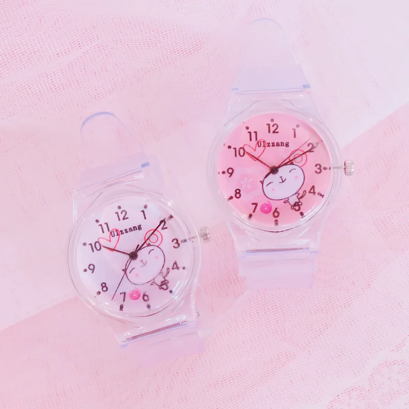 Креативные детские часы, милые студенческие розовые детские резиновые ручные часы с циферблатом, Мультяшные романтические желеобразные подарки для девочек, прозрачные, Montre Enfant