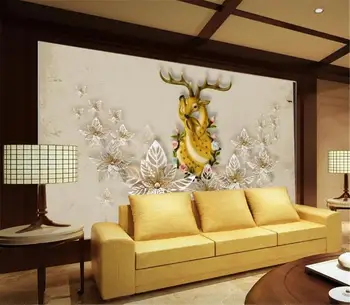

3d Wallpaper Living Room European and American style mother and child love deep deer TV background wall decoration wallpaper