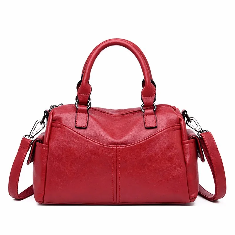 Роскошные женские сумки, дизайнерская винтажная Бостонская ручная сумка, маленькая сумка, основная мягкая кожаная сумка на плечо, женские сумки-тоут, новинка - Цвет: winered