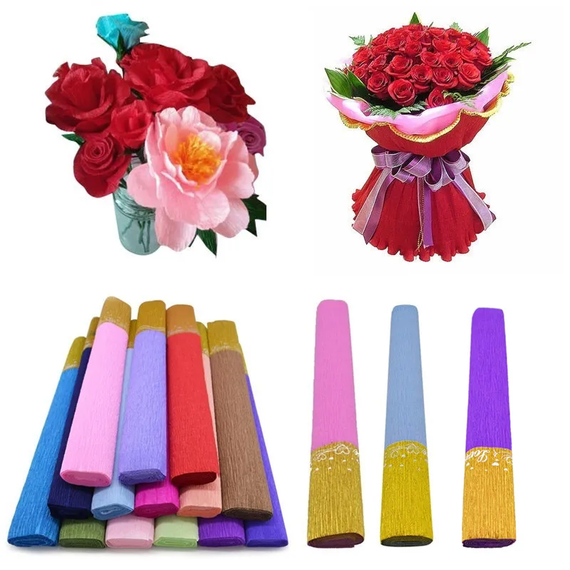 

50 x 250cm Gold Edge Crepe Paper Flowers Wrapping DIY Party Decoration Scrapbooking Crafts Flowers Making Crinkle Paper Roll