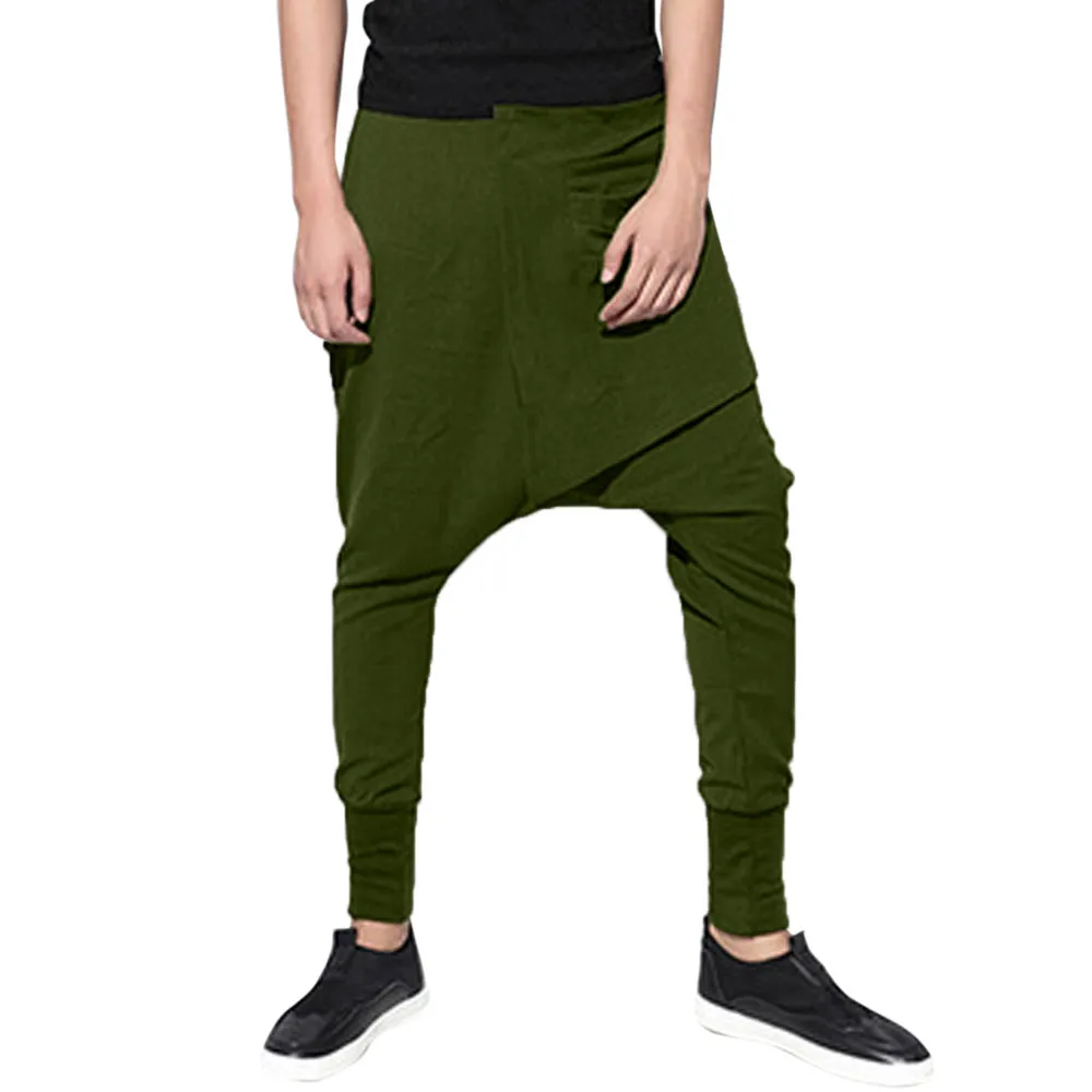 

KLV Men New Fashion Pure Color Soft Trousers Autumn Casual Daily Elastic Waist Harem Pants Plus Size High Quality 20190307