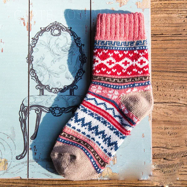 Зимние теплые шерстяные носки в этническом стиле в стиле ретро; плотные теплые носки из мягкой кроличьей шерсти разных цветов; женские носки