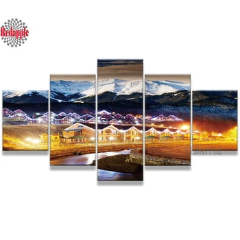 

5d Diamond Painting Full Square Christmas Night Light Scene Painting For Living Room 3d DIY Diamond Embroidery mosaic drill 5pcs