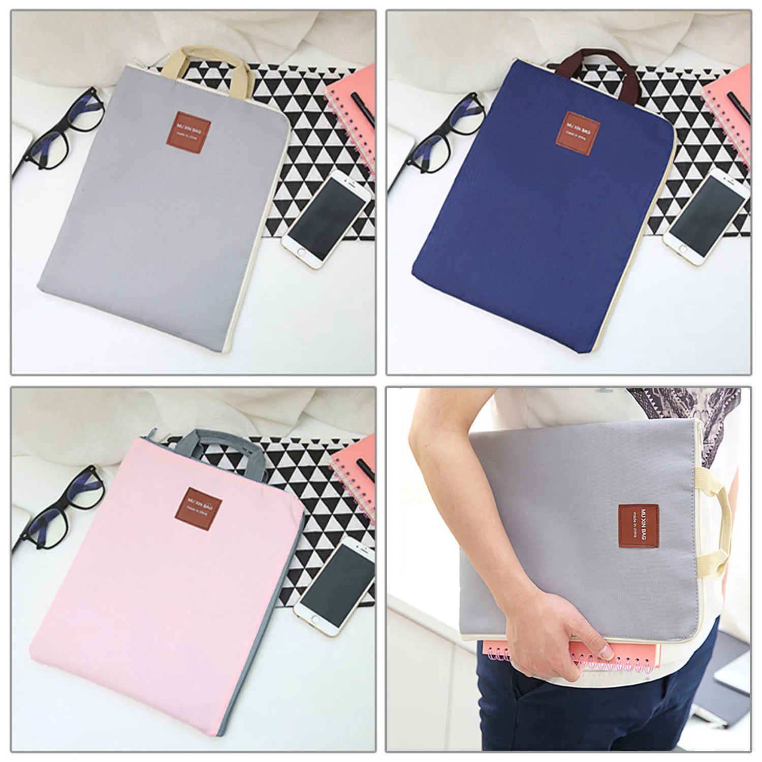 

Behogar A4 Size Waterproof Nylon Document Bags Organizer with Handles for Office School Business 13inch Laptop Tablet