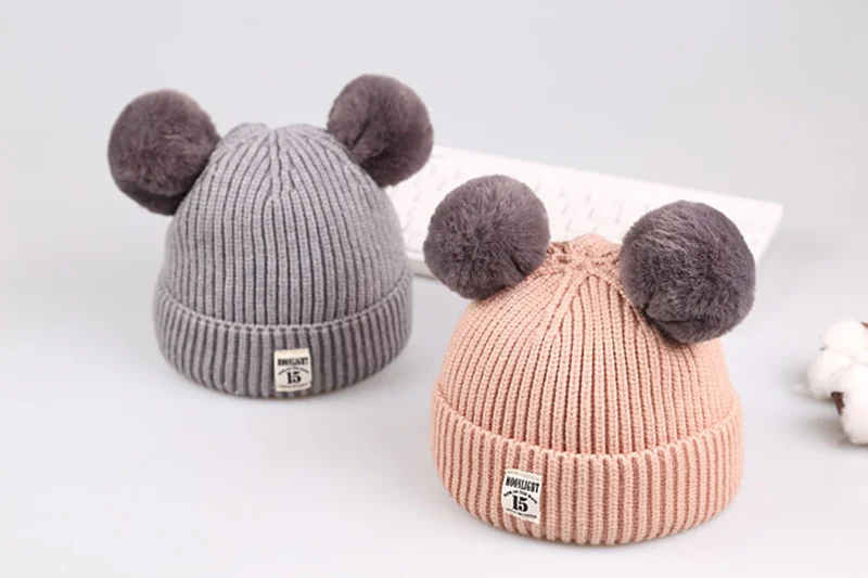 Pompom Knitted Baby Hat Warm Crochet Winter Beanie For Baby Boys Cute Toddler Baby Girls Hat Solid Knit Infant Beanie Hat New (6)
