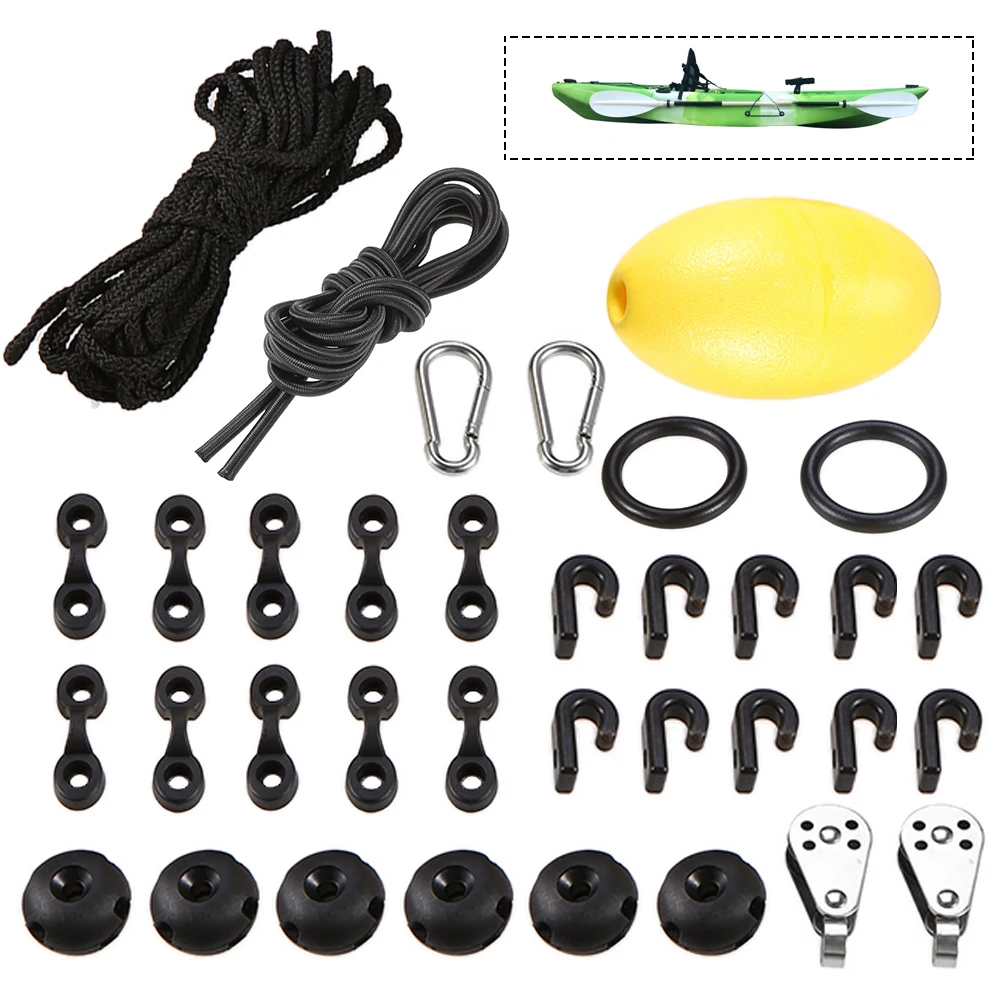 

Kayak Canoe Anchor Trolley Kit System with Pulleys Pad Eyes Rope Float Fishing Boat Braided Trolley Line Accessory