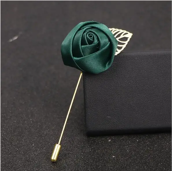 

New Dark Green Best Man Male Suits Gold Leaves Roses Brooches Corsage Collar Flowers Long Needle Handmade Lapel Pin Brooch