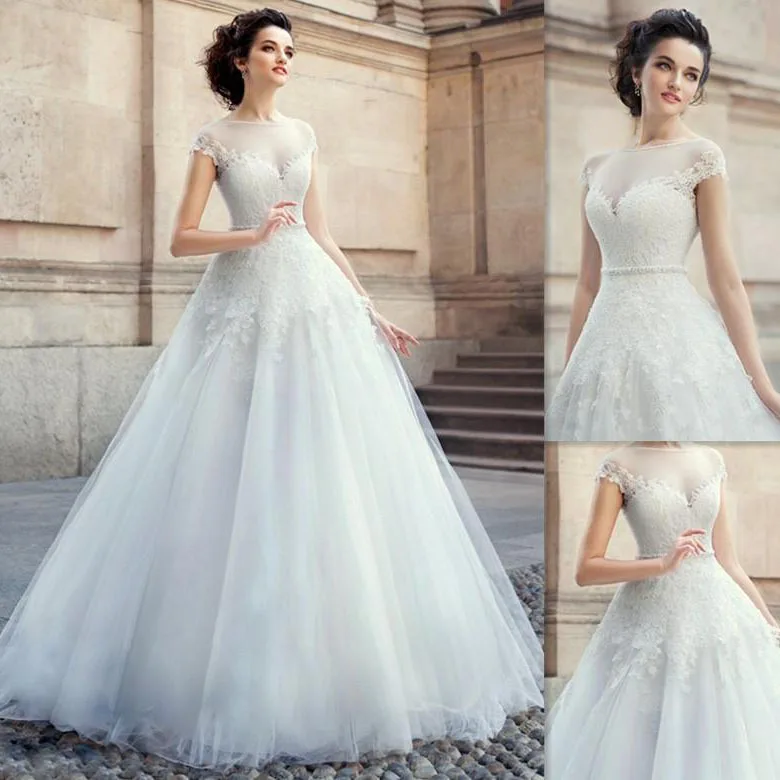 Ball Gown Wedding Dresses Famous Cap Sleeves Scoop Short Sleeve Ball Gown Wedding Dresses Famous Cap Sleeves Scoop Short Sleeve Tulle Liques Beading Bridal Gowns Custom Made In From Weddings Events
