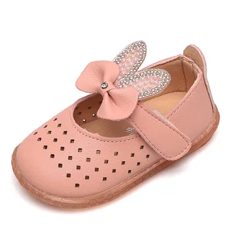 

CUZULLAA Baby Girls Princess Breathable Cut-outs Casual Shoes Fashion Kids Rhinestone Rabbit Ear Flats Children Shoes Size 15-30