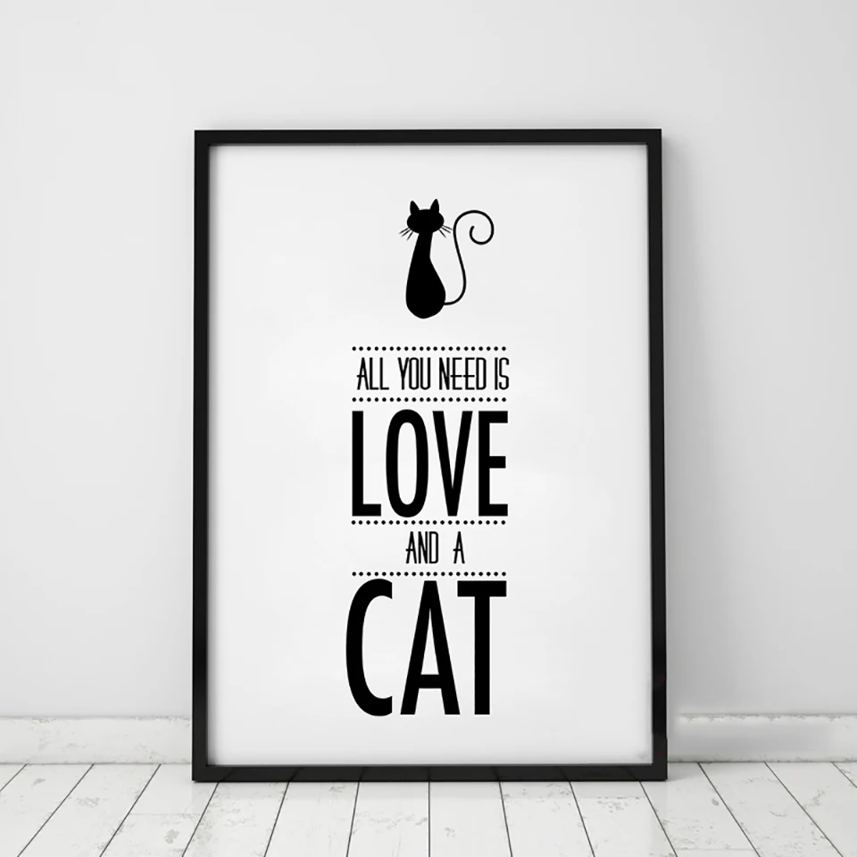 

Canvas Prints Painting Minimalism Nordic Style Black White Animal Cat Poster Wall Art Modular Pictures Home Decoration Kids Room