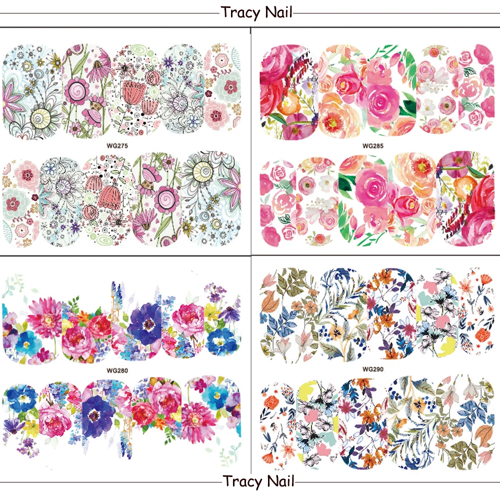 25 листов наклейки для нейл-арта, наборы, разноцветный цветочный наклейки с полной водой, наклейки-Слайдеры для лака, маникюра, TRWG266-290