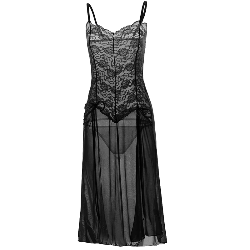 S m l xl XXL 3XL 5XL 6XL пикантные эротические костюмы Babydoll платье женское длинное прозрачное сексуальное кружевное белье размера плюс эротическая одежда - Цвет: Черный