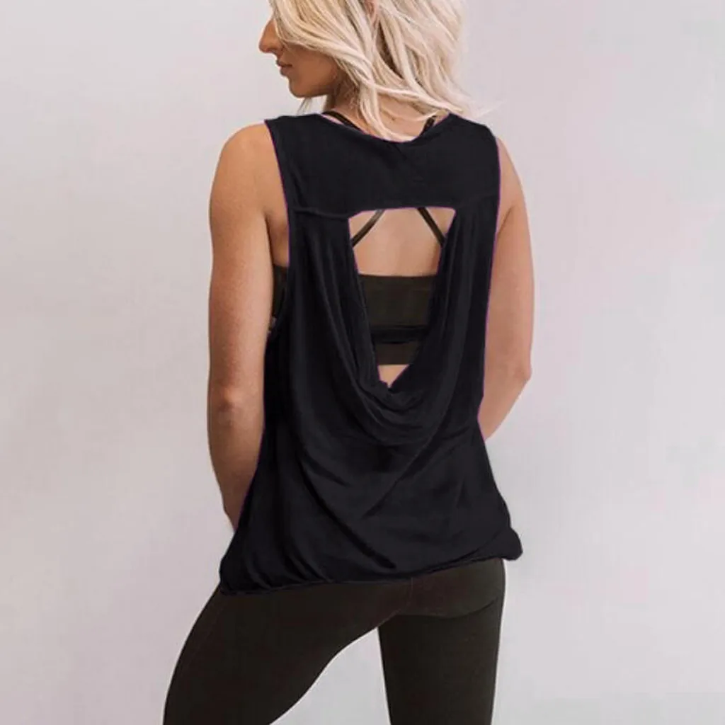 

New Arrivals KLV 2019 Haut Femme Women Hollow Out Backless Solid Color Fitness Sports Shirts Activewear Slim Tops Tees %35