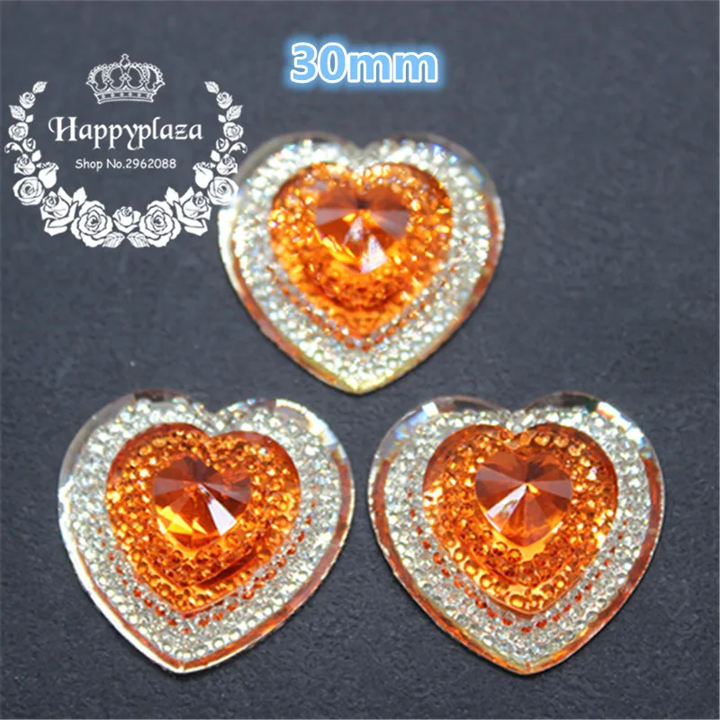 

10PCS 30mm Orange Resin Rhinestone Big Heart Flatback DIY Scrapbooking Phone/Wedding Decoration Craft