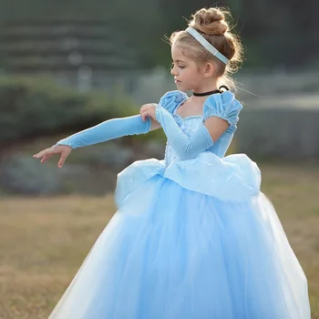 

New Princess Cosplay Costume Kid's Party Dress Girls Lace Floral Clothes Fairy Girls Role Play Vintage Dresses Children Clothing