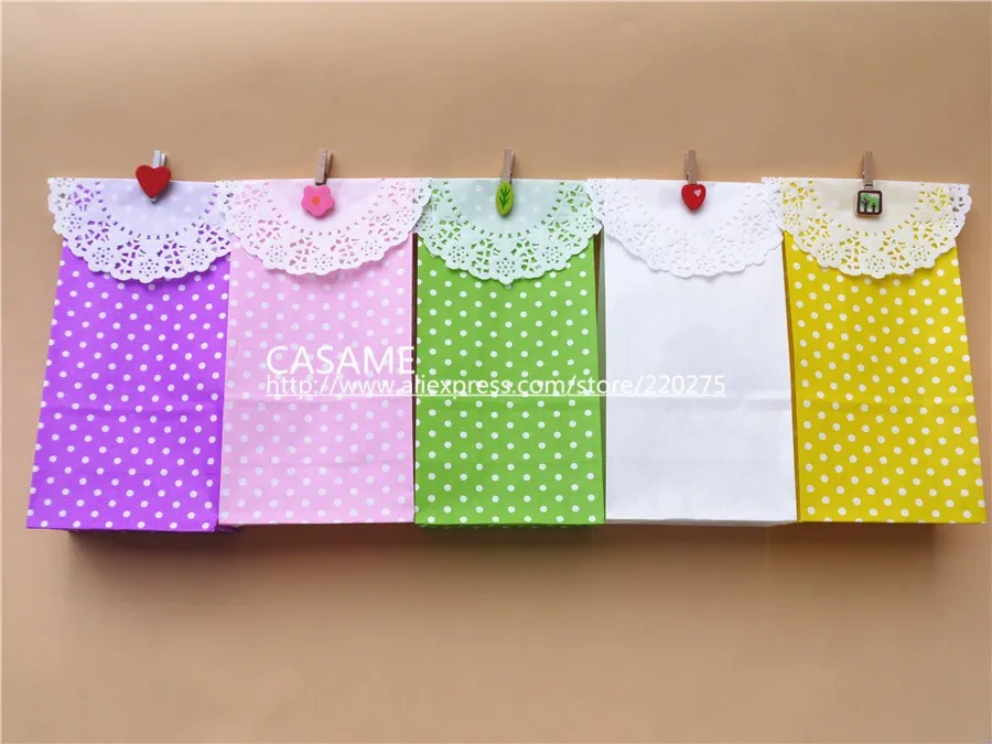 1000pcs Favor Bag birthday Stand up Colorful Polka Dots Paper Bags wholesale candy Open Top Gift Packing Treat craft | Дом и сад