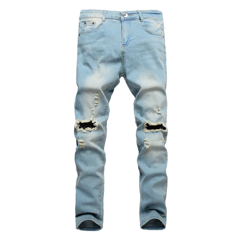 

Nanaco Size 30-36 Men Jeans Destroyed Ripped Hole Design Fashion Straight Jeans Pants For Men