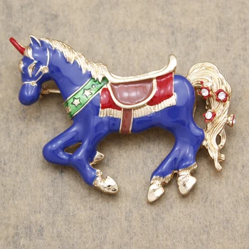 

Art Nouveau Gold & Blue Mystical Unicorn Horse Narnia Big Lapel Collar Brooch Pin Badge Jewelry Women Fashion