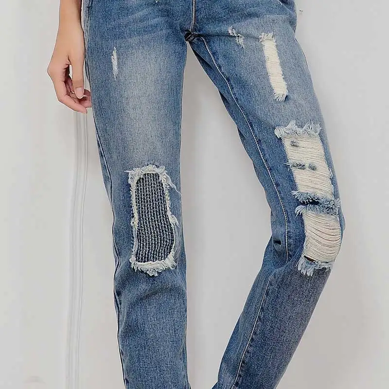 Jeans strappati Donne Rattoppato Lavato Blu Pantaloni In Denim Distrutto  2017 Moda| | - AliExpress