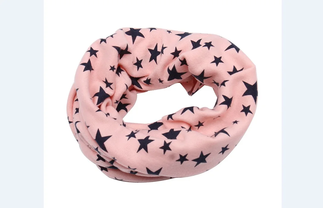 Повседневный теплый хлопковый шарф с ветровым стеклом для новорожденных мальчиков и девочек, зимняя шаль, шарф с кольцом на шею и звездами - Цвет: Розовый
