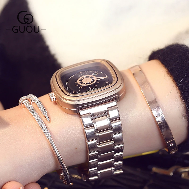 Montre Femme женские часы модные индивидуальные квадратные Роскошные розовое золото