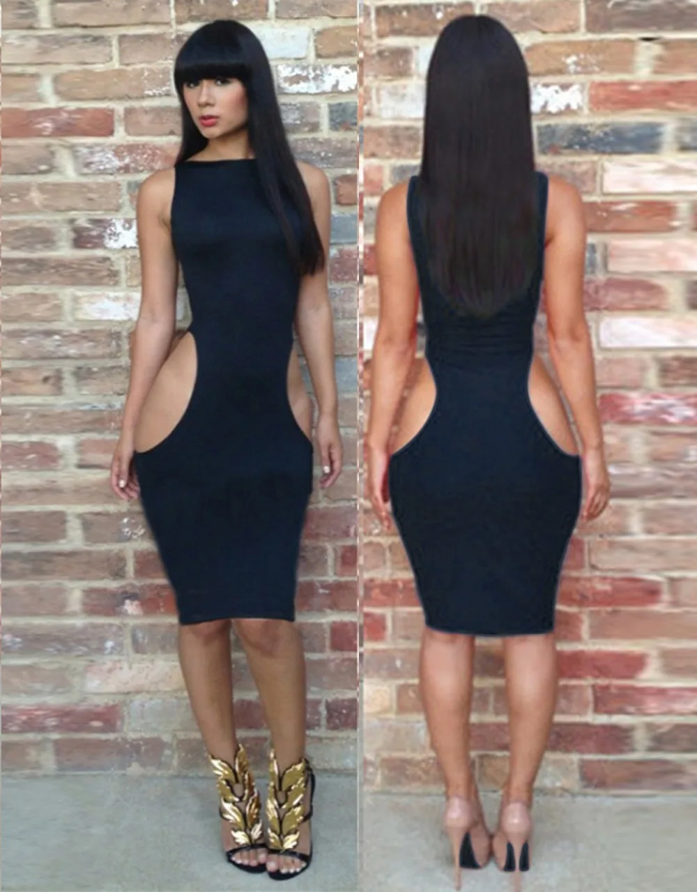 Женское платье миди с вырезом летнее темно синее Клубное 2 цвета W203772|club dress|night club