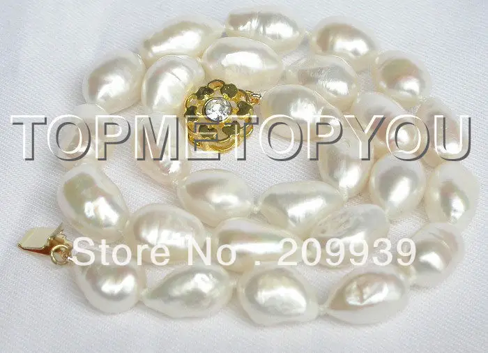 

huij 002838 baroque 14mm natural white freshwater pearls necklace