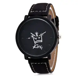 King queen кожа часы Для женщин Любители Кварцевые часы Для мужчин брендовые Роскошные наручные женский мужской Кварцевые часы любовника LXH