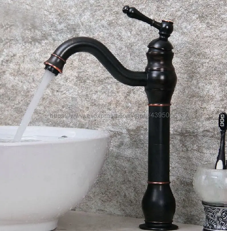 Oil Rubbed Bronze Bath Lavatory Single Handle Vessel Sink Mixer Tap Deck Mounted