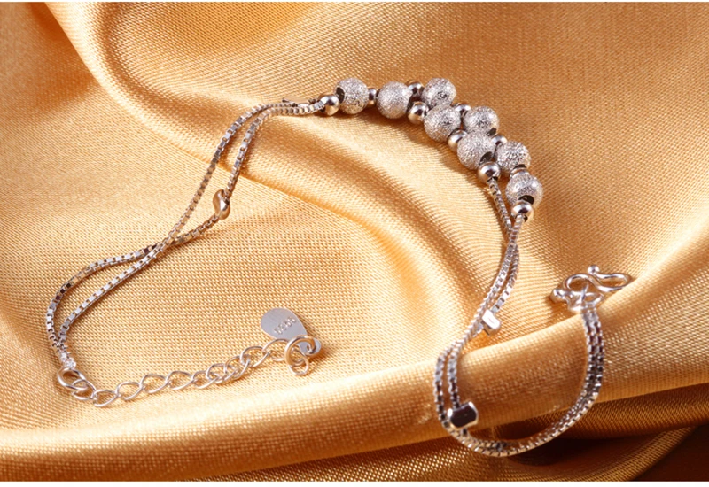 Sinya 925 пробы серебряные браслеты для женщин и девочек подарок для влюбленных 22 см+ 5 см корейский Креативный дизайн матовых бусин